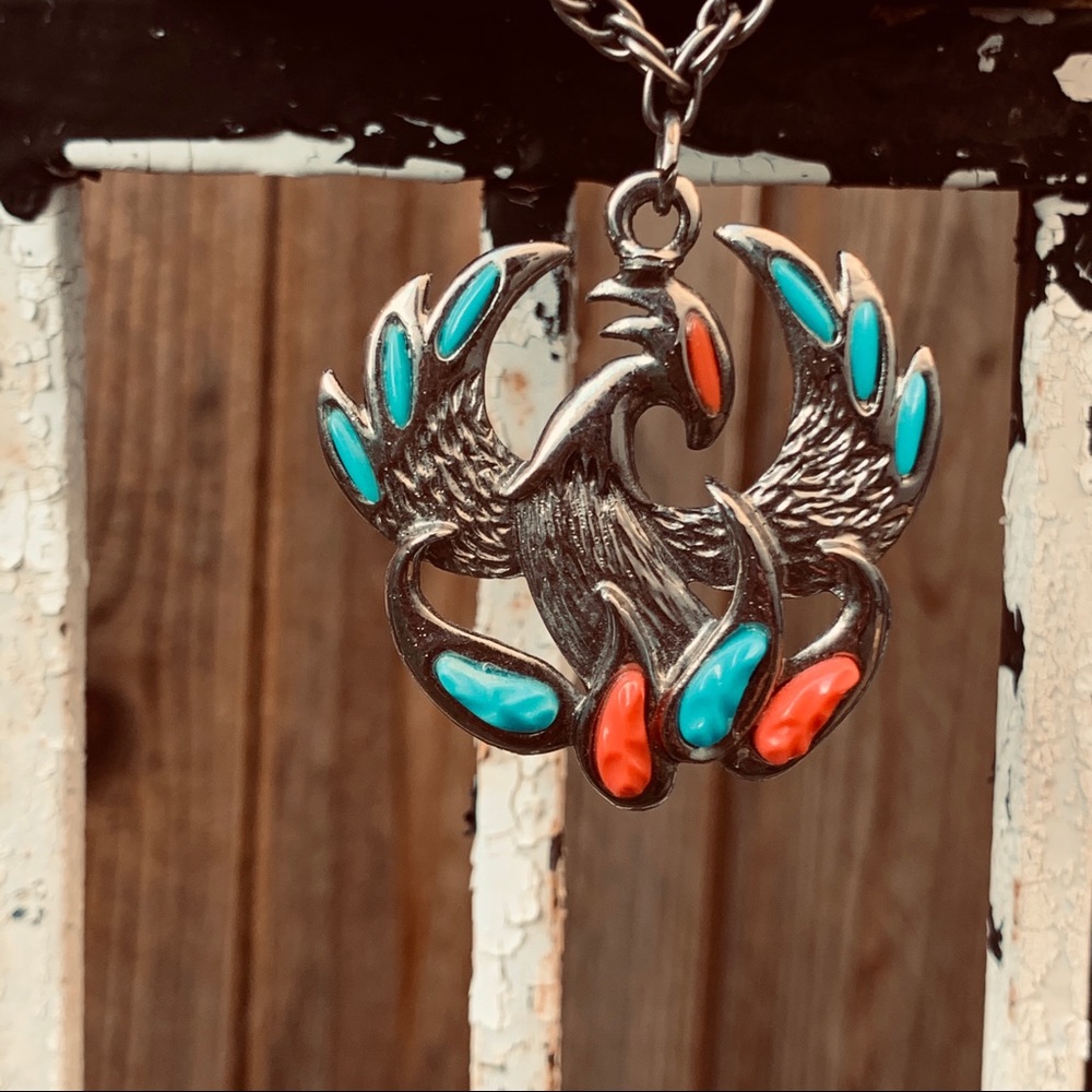 Thunderbird Silver Necklace Turquoise Coral